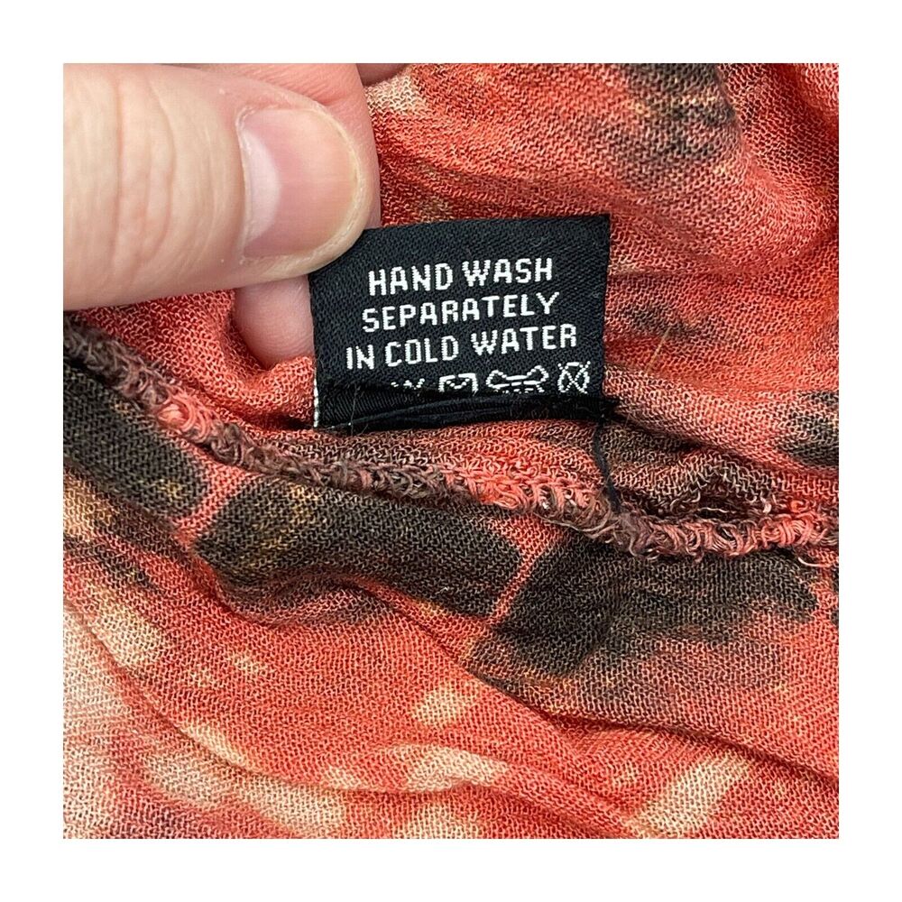 Papa Vancouver Blouse Top Womens Free Size Coral Black Printed Classic Round Hem - Picture 7 of 8